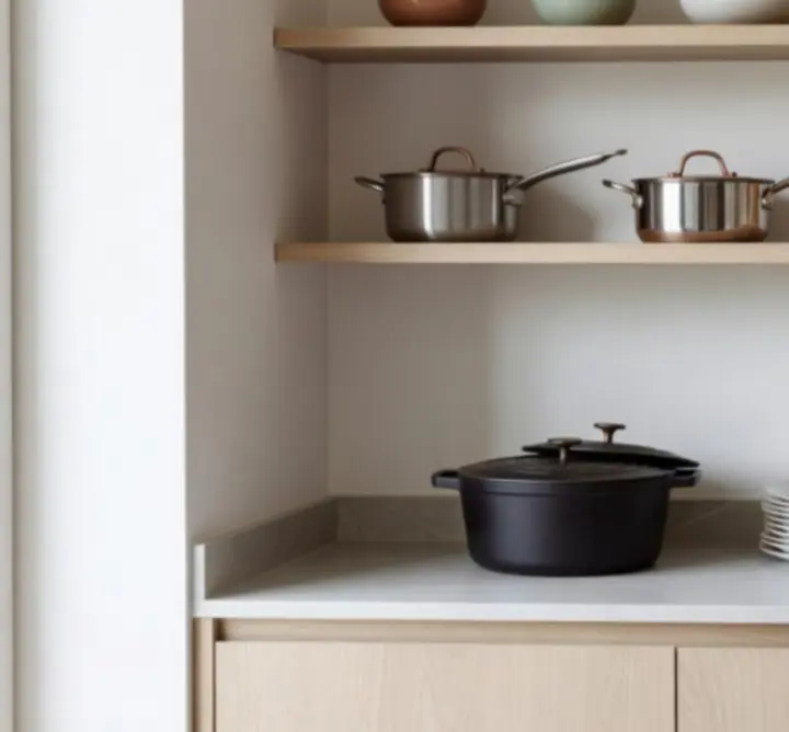 Gondosan válogatott konyhai kollekció elegáns, világos konyhában