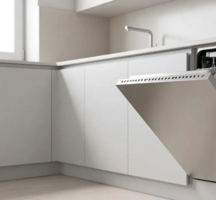 Modern, csendes mosogatógép elegáns konyhai környezetben