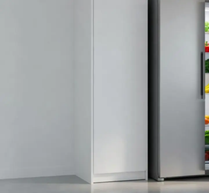 Rozsdamentes acél felületű, modern hűtőszekrény elegáns konyhában