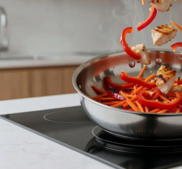 Rozsdamentes acél serpenyő akcióban