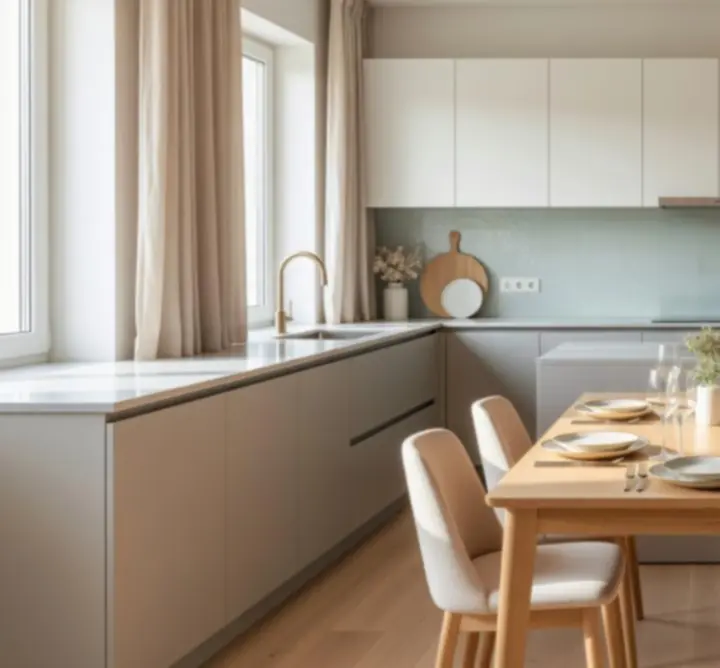 Elegáns, világos magyar konyha GourmeetNexus konyhafelszereléssel